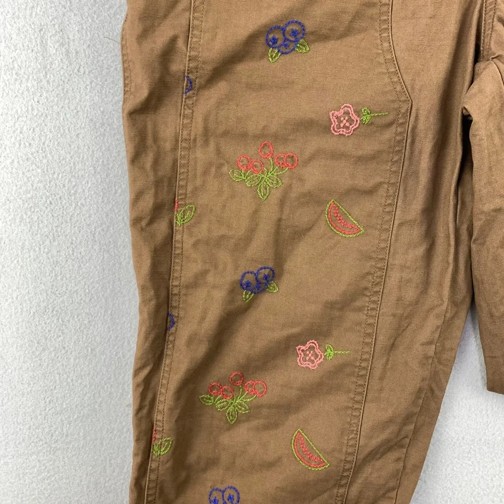 Toad&Co Juniper Utility Overalls Womens M Brown Canvas Fruit Embroidered Bibs